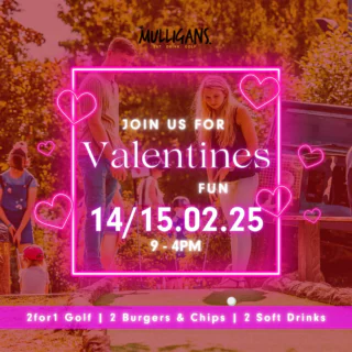 💕 Love is in the air… and on the course! ⛳
Join us this Valentine’s weekend for 2 games of crazy golf, 2 burgers & chips, and 2 soft drinks for just £35 😍
Perfect daytime fun for couples, besties or a fun family date 💘
📅 14–15 Feb | ⏰ 9am–4pm

Walk-ins welcome!
Or book using the link below: 
https://bookings.mrmulligan.com//book/date-night/2941?locationId=7